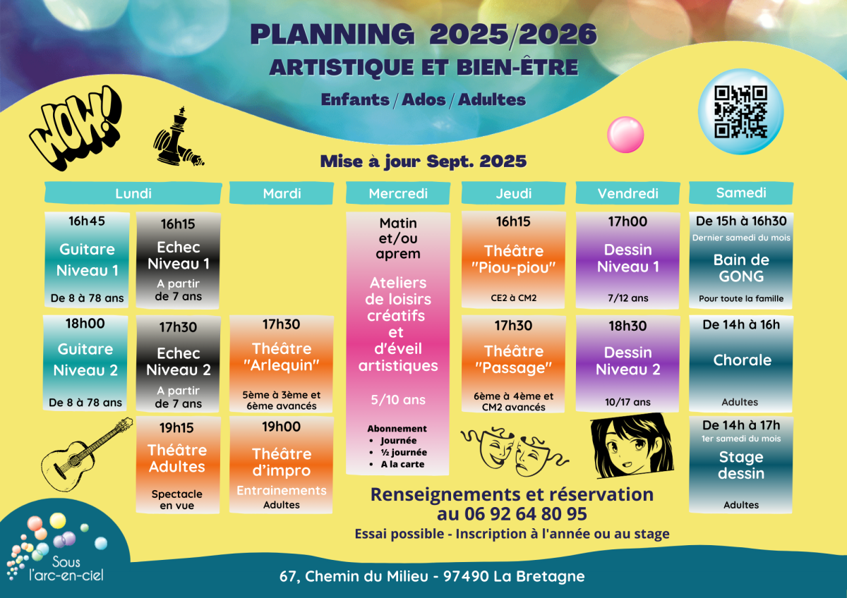 Les inscriptions pour la prochaine rentrée 25/26 des activités artistiques de toute la famille sont&nbsp;ouvertes!