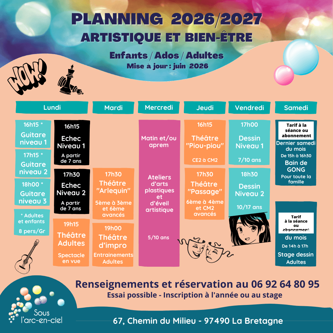 Les inscriptions pour la prochaine rentrée 26/27 des activités artistiques de toute la famille sont&nbsp;ouvertes!