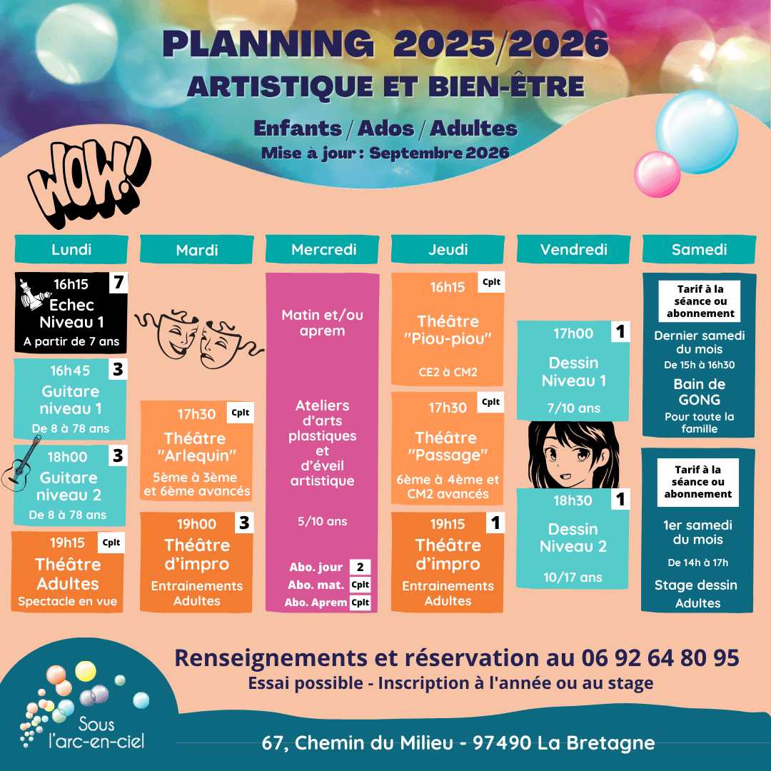 La rentrée 26/27 des activités artistiques de toute la famille a eu lieu et il reste quelques&nbsp;places!